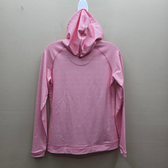 Peter Millar Full Zip Wicking 50 UPF Hooded Jacket Pockets Pink White Size Small - Picture 2 of 6